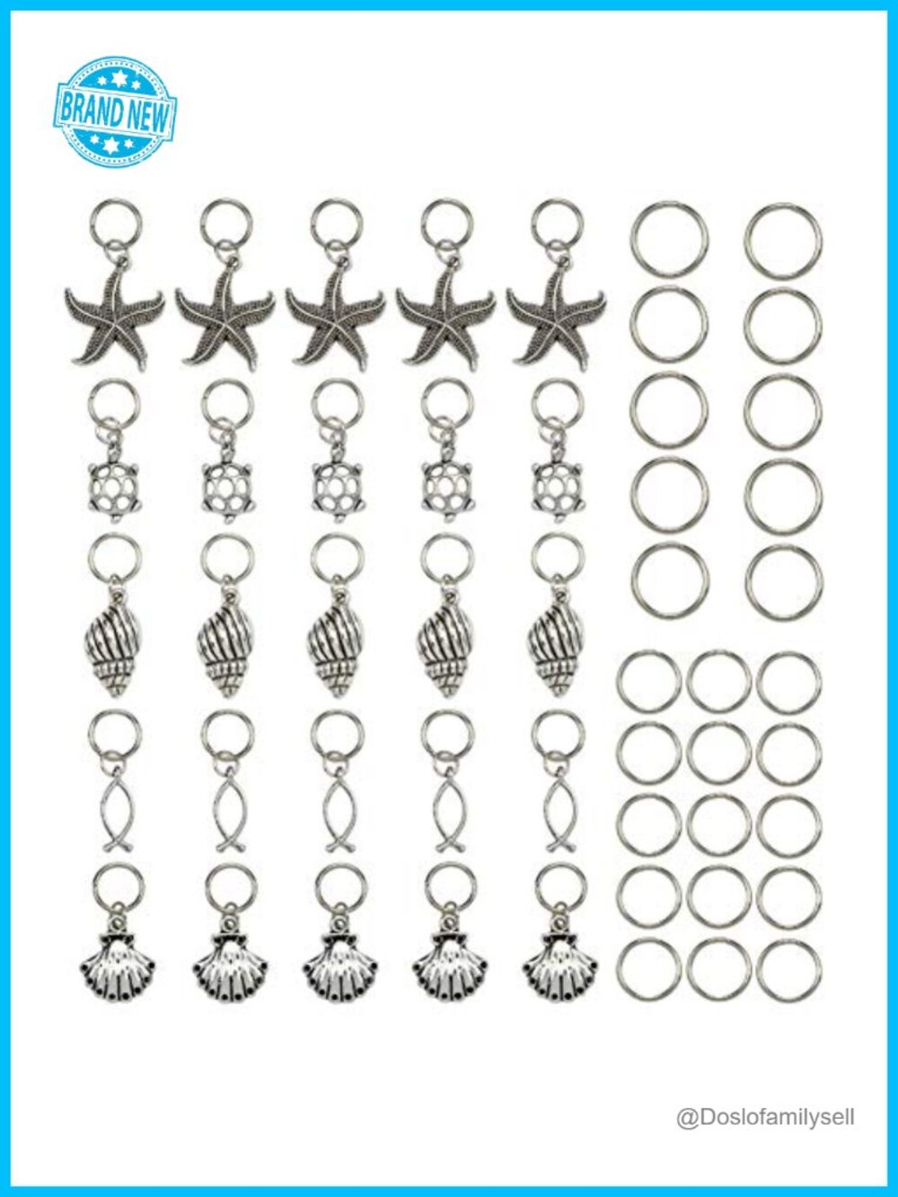 Ocean Pendants 50pcs 5 Styles Alloy Hair Braid Rings